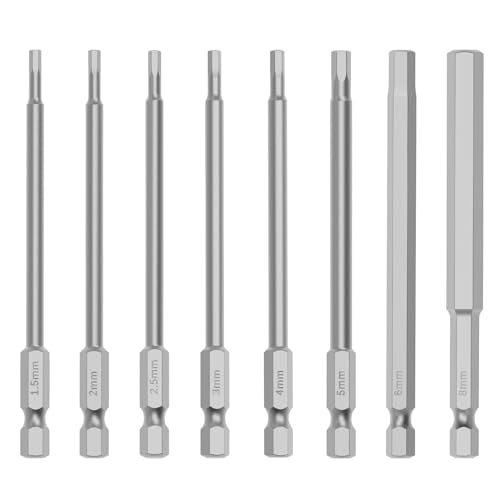 8 Pcs S2 Steel Hex Bit Set, H1.5-H8, 100mm Length, 1/4" Shank | Magnetic Hex Head Allen Wrench Screwdriver Bit Set, 1/4" Hex Shank, Impact Driver Bits for Auto Repair, Furniture & DIY - size: 8 pcs/set, style: 100mm