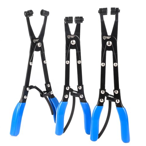 SMOTIVEPRO 3-Piece Hose Clamp Pliers Set with Locking Assist - 45°/90°/Straight Heads & Rotatable Clamp Jaw - Professional Hose Clamp Tool for 1.1"-2.3" (3-6cm) Hose Clamps - size: 3pcs Hose Clamp Pliers Set