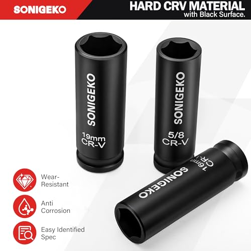 30-Piece 1/2" Drive Impact Socket Set, 6-Point Deep SAE & Metric CR-V Steel Sockets with 3", 5" Extension Bars, Ratchet Wrench & Bit Adapter - size: 30 PCS, 1/2" Socket Set, Metric & SAE