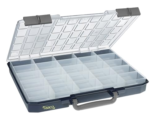 Raaco CarryLite 55 Small Parts Organizer, 25 Inserts, with Accessories | 2.3 Inch Height, Anti-Mix U-Profile Lid for Screws, Bolts & Nuts, Secure Sliding Lock, 25 Inserts, For workshop and garage - size: Slim-25 Inserts, style: Single Pack