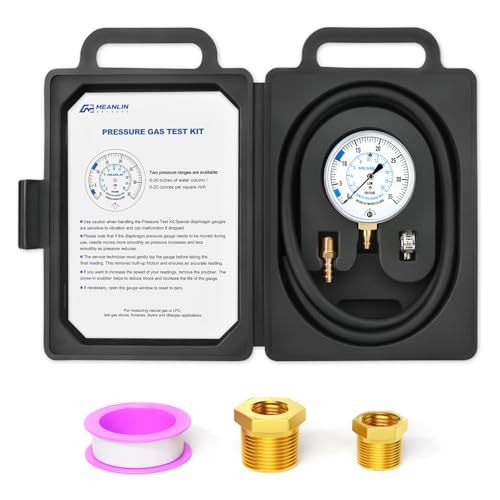 MEANLIN MEASURE 0-35” WC Manifold Gas Pressure Test Kit, Pressure Gauge Kit for Natural Gas or LP Gas with 40" Feet Hose, 1/8” NPT Fitting with Barbed Connection and Hex Bushing - style: 0-35” WC