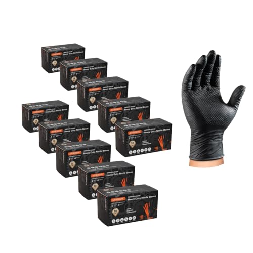 ANBOSON 10 Mil Nitrile Disposable Gloves Heavy Duty Mechanic Gloves Raised Diamond Texture Thick (Black of 1000, Large) - color: Black of 1000, size: Large