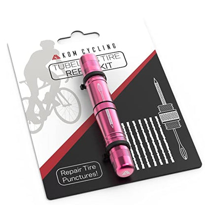 KOM Cycling Tubeless Tire Repair Kit for Bikes 8 Colors! Fixes Mountain Bike and Road Bicycle Tire Punctures - color: Pink