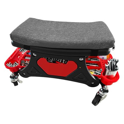 264 LBS Mechanic Stool, Garage Mechanics Seat with Swivel Wheels | Heavy Duty Rolling Mechanics Seat w Three Slide Out Tool Trays and Drawer, For Automotive Auto Repair, Garage Stool
