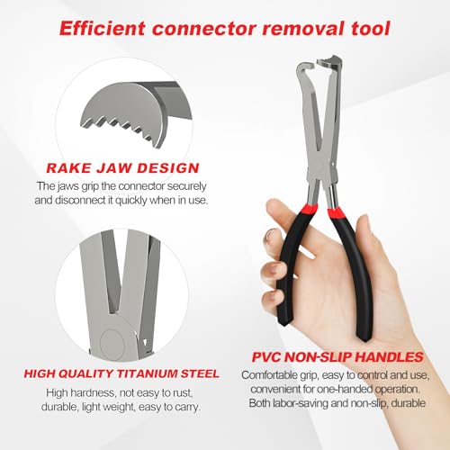 2Pcs Electrical Disconnect Pliers Set, Automotive Connector Pliers, Automotive Hose Disconnect Tools for Push Tab Style Plugs，Fuel Line Disconnect Tools with Anti-Slip Grip (1 * 60°+ 1*Straight)