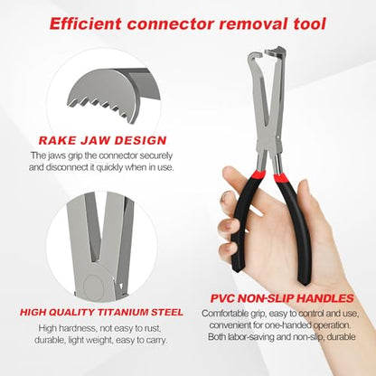 2Pcs Electrical Disconnect Pliers Set, Automotive Connector Pliers, Automotive Hose Disconnect Tools for Push Tab Style Plugs，Fuel Line Disconnect Tools with Anti-Slip Grip (1 * 60°+ 1*Straight)