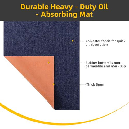 Oil Change Mat 32" x 64", Heavy-Duty Oil Mat for Garage and Driveway, Premium Absorbent Oil Leak and Drip Mat for Under Car, Reusable Washable Spill Pad with Waterproof Slip-Resistant Backing - size: 32"x64"