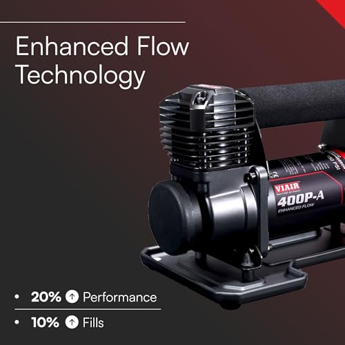 VIAIR 400P-A EF Enhanced Flow - 40145 Automatic Tire Inflator Portable Offroad Air Compressor for Truck & SUV | 12V On/Off Road Tire Pump Air Compressor | 150 PSI (SAE, Alligator Clips) - style: Enhanced Flow Portable