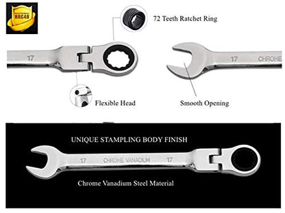 FLZOSPER 24-Piece Flex-Head Ratcheting Wrench Set, Metric & SAE Chrome Vanadium Steel Hand Combination Wrench Spanner with Portable Carrying Bag