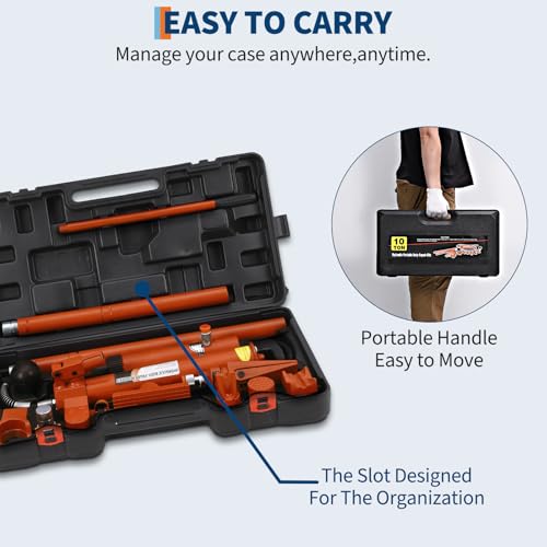 Porta Power Hydraulic Jack Kit with Leak-Proof Hose, Auto Body Frame Repair Tool for Lifting & Metal Bending, Heavy Duty Hydraulic Ram Set with Storage Case