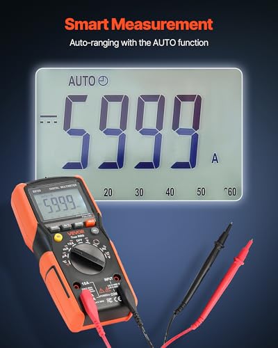 VEVOR Digital Multimeter, 6000-Count TRMS DC/AC Voltmeter Current Tester, Auto-Ranging Multimeter for Current Voltage Resistance Capacitance Temperature Diodes Continuity Low Impedance Measurment