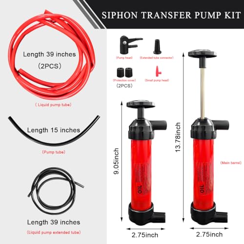 Car Siphon Fluid Transfer Pump, Multi-Use Hand Pump Siphon Gas Oil Liquid Fuel Transfer Pump, Universal Portable Oil Extractor Suction Manual Gasoline Transfer Pump Kit