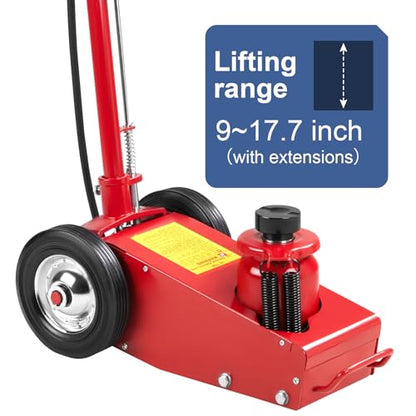 22 Ton Air Hydraulic Floor Jack Quick Lift Air Axle Bottle Jack | Heavy Duty Steel Service Repair Lifting Tool for Trucks with 4 Extension Saddle Set and Wheels 44,000lbs Capacity - color: Red