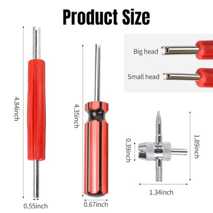 Hovom 6PCS Tire Valve Stem Tool Kit, Car A/C Tire Valve Core Removal Installation Tools, 4-Way Valves Tool, Single and Dual Head Valves Core Remover, Universal Tires Stem Repair Kit (6PCS)