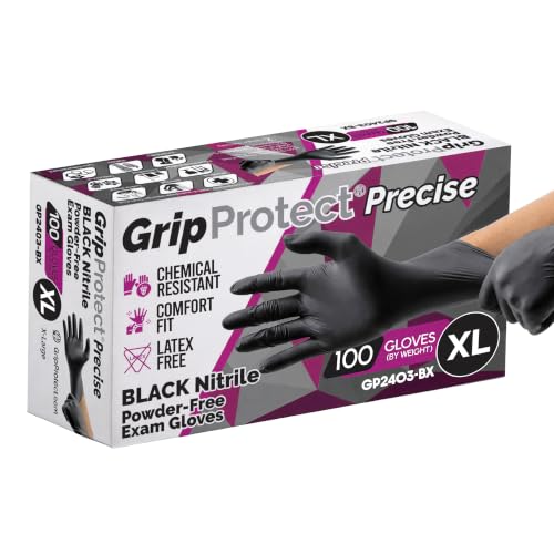 GripProtect® Precise Black Nitrile Gloves, Exam, 4 Mil, Food, Home, Cleaning, Medical/Dental, Tattoo (X-Large, 100) - size: X-Large (100 Count)