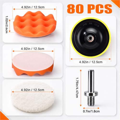 10 Pack 5 Inch Car Polishing Pad Kit Bulk, Sponge Buffing Pads with Woolen Cutting Pad and 5 Inch Backing Plate M10 Drill Adapter for Car Detailing Waxing Polishing - size: 5 Inch
