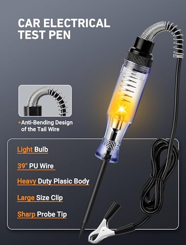 Test Light Automotive, Circuit Tester 6V-12V-24V DC Car Electrical Test Pen with Alligator Clip and Long Steel Probe, Continuity Voltage Fuse Tester for Sedan, SUV, RV and Truck
