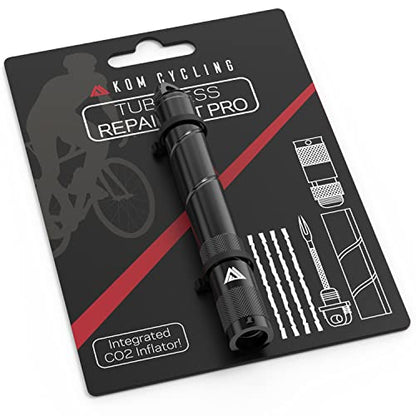 KOM Cycling Tubeless Tire Repair Kit for Bikes 8 Colors! Fixes Mountain Bike and Road Bicycle Tire Punctures - color: Black (PRO with CO2 Inflator)