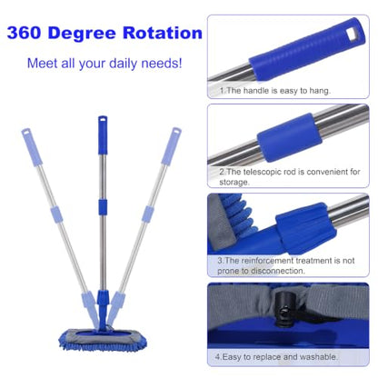 Conliwell Car Wash Brush Mop Cleaning Tool with 20"-29" Retractable Stainless Steel Handle, Wash Mop Car Detailing Cleaning Brush Care Kit for Cars Truck, Sedan, SUV, RV, Trailer