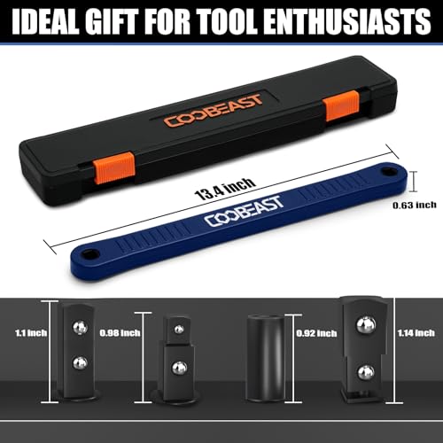 coobeast Offset Extension Wrench Impact Ready Socket Wrench Extender Tool with Versatile 1/4", 3/8", and 1/2" Square Drive Adapters, Universal Extensions Wrench for Small Place - color: Blue, size: 13.4 inch