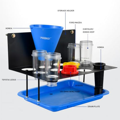 Engine Oil Funnel Kit, Oil Change Funnel Kit for Most Vehicle | Spill-free Hand-free, Metal Storage Shelf, Fast & Easy Oil Change, with Toyota, GM, Honda, Subaru, Ford, Jeep and European