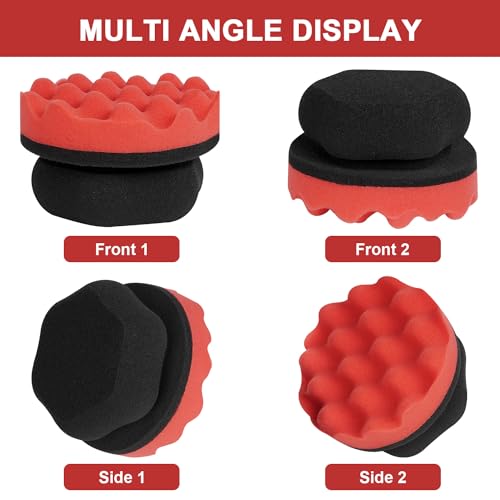 4 Pack Large Tire Shine Applicator Pad, Tire Hex Grip Applicator, Tire Shine Car Detailing Foam Sponge Tool, Reusable Car Cleaning Supplies After Car Wash Tire Cleaner for Applying Tire Shine - color: 4 Pack Black and Red