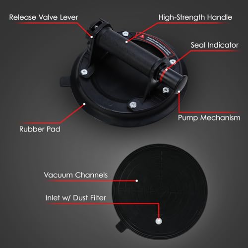 Houseables Heavy Duty Glass Suction Cups for Lifting, Vacuum Suction Cup Handle, Glass & Tile Lifter for Moving Large Glass, Tile, Mirrors, Windshields, Table Tops & Dent Pulling