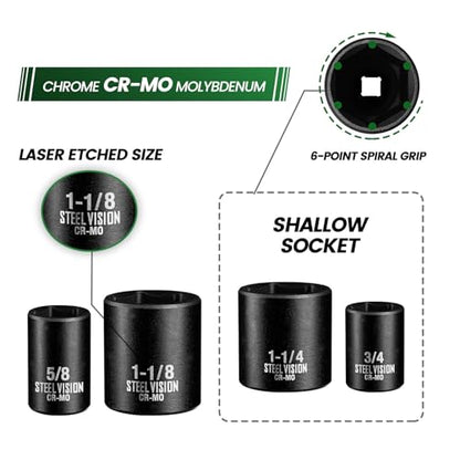 Steel Vision Tools 13-Piece 1/2-Inch Drive SAE Impact Socket Set | Chrome-Moly Steel | Deep Impact Sockets | Easy-to-Read Markings | Heavy-Duty Performance | Storage Case Included - style: 1/2"_SAE_Shallow