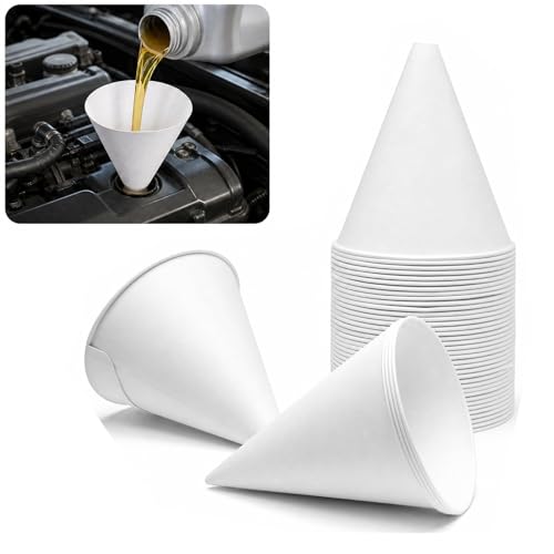 25 PCS Disposable Paper Funnels, Universal Oil Fuel Fluid Funnel for Car SUV Sedan Truck, No Spill Cone Funnel for Automotive Oil & Gas Changing