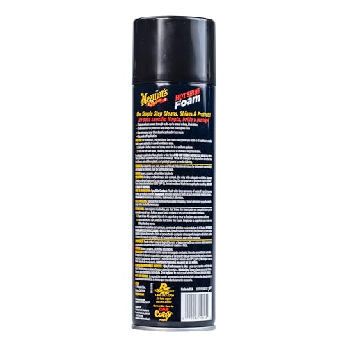 Meguiar's Hot Shine Tire Foam - High Goss Tire Shine that Cleans, Shines, and Protects in One, Deep, Black Shine with Conditioners and UV Protection to Help Keep Tires Looking Like New, 19 Oz Aerosol - size: 1-pack
