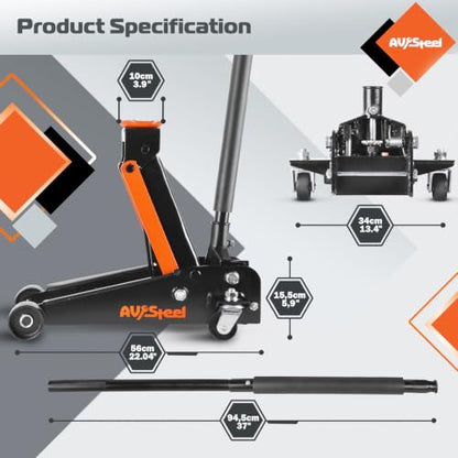 AV Steel 3 Ton Floor Jack (6000 lbs), Single Piston Steel Hydraulic Floor Jack, Lift Range 5.5" to 18.5", Fits Cars, SUVs & Standard Trucks - Not for Lifted Vehicles or Heavy-Duty Trucks