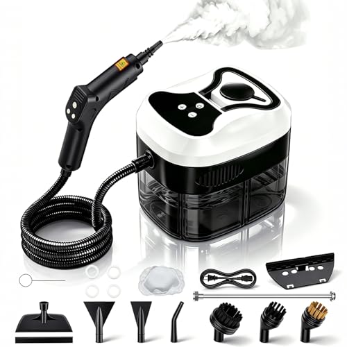 Handheld Steam Cleaner, 6-Level Adjustable Handle, 15s Heat-Up, 1800W High-Pressure Steamer for Cleaning with 1.6L Large Tank, Portable Steam Cleaner for Home, Car, Grout, Couch, Floor (White) - color: White