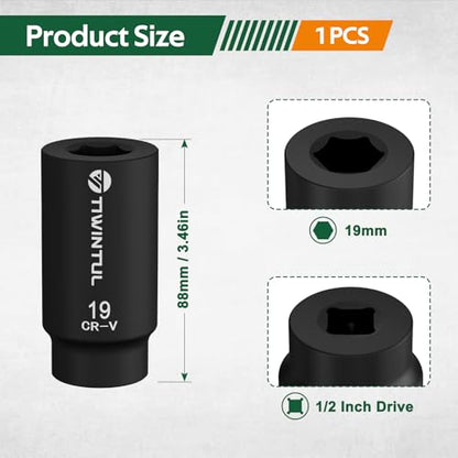 For Honda 19mm Harmonic Balancer Socket Tool, Crank Bolt Socket | 1/2", 77080, 3 Times Momentum Power of Standard Impact Sockets, 6-Point Crank Bolt Remover for Stubborn Bolts - size: 1pcs-1/2"