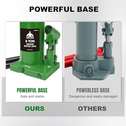 Jack Boss Bottle Jack 6 Ton (12,000 LBs) Hydraulic Car Jack, Fit for Auto Truck Repair and House Lift, Green - color: Green, size: 6 TON