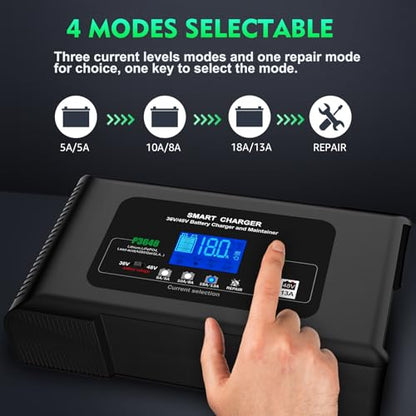 Aorika Golf Cart Battery Charger, Club Car 36 Volt 18 AMP/48 Volt 13 Amp Battery Charger with 3 Pin Round Plug, for Lithium, LiFePO4, Lead-Acid AGM/Gel/SLA Batteries - color: P3648O
