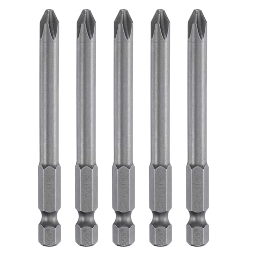 HARFINGTON 5pcs #2 Phillips Screwdriver Bit PH2 1/4" Hex Shank 3" (75mm) Long Magnetic S2 Steel Industrial Grade Screw Driver Bit Cross Head Electric Drill Bits 0.236" (6mm) Rod - size: PH2 x 75mm x 6mm