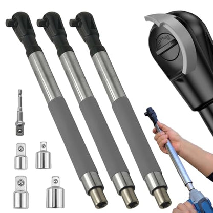Wrench Extender, Offset Extension Wrench, Offset Extension Wrench Impact, Electric Ratchet Wrench,Chain Drive Wrench Extender with 4 Socket and 1/2‘’ Electric Drill Adapters for Labor-Saving(3Kits) - color: 3pack Silver