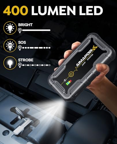 AIMAPOW Portable Car Battery Jump Starter 8000A 20000mAh Jump Box, Car Jumper Starter Portable Jumper Cables for car(AllL Gas/10L Diesel), Fast Charge, Lights, Compact - size: 8000