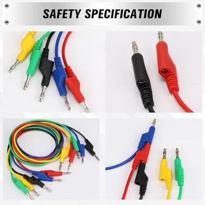 SWANLAKE 5-Piece Dual-Ended Banana Plug Test Leads, 1000V 15A 3.5ft/1M Multimeter Electrical 4mm Banana-Plug, Flexible Copper Banana Cable, Electrical Test Wires - color: 5PCS Dual Banana Clip Milti-color