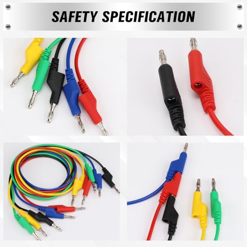 SWANLAKE 5-Piece Dual-Ended Banana Plug Test Leads, 1000V 15A 3.5ft/1M Multimeter Electrical 4mm Banana-Plug, Flexible Copper Banana Cable, Electrical Test Wires - color: 5PCS Dual Banana Clip Milti-color