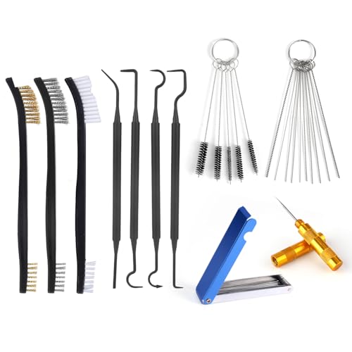 lasuroa Carburetor Jet Cleaning Kit, Includes 23 Needles 5 Nylon Brushes 1 Scraper 4 Cleaning Hooks & 3 Double Headed Brushes Torch Tip Cleaner for Motorcycle ATV Chainsaw & Welder Maintenance