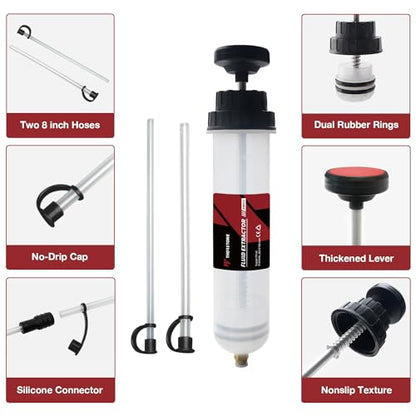 Thorstone 500cc Fluid Extractor Pump with 2pcs 22cm PVC Suction Tubes | Manual Oil Change Syringe and Fluid Transfer Pump for Automotive Liquid Extraction - size: 500cc
