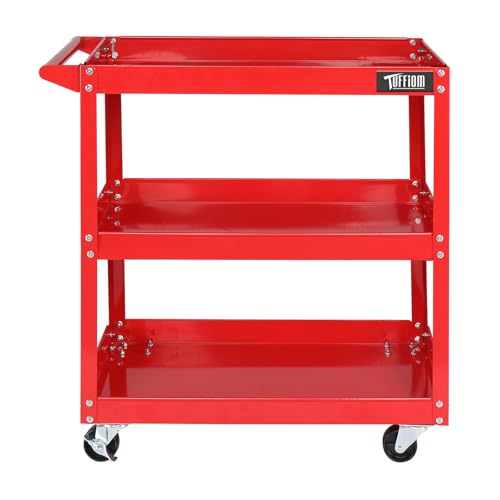 TUFFIOM 3 Tier Rolling Tool Cart,330 LBS Capacity Industrial Service Cart on Wheels w/2 Brake,Heavy Duty Steel Utility Cart,Tool Organizer for Mechanic,Garage,Workshop,Warehouse & Repair Shop - color: Red(3 Tier)