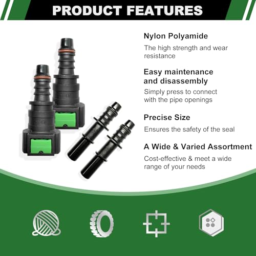 2 Sets Fuel Line Quick Connect Straight Fittings, 9.49mm to ID 8mm | Nylon Fuel Line Connectors Straight Pipe Connector, Quick Release Fuel Connector - color: 2 Sets Fuel Line Quick Connect SAE 9.49mm to ID 8mm