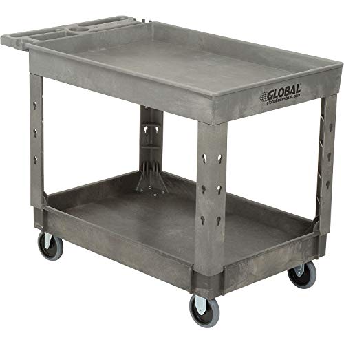 Global Industrial Plastic 2 Tray Shelf Service & Utility Cart, 44” x 25-1/2”, 5" Rubber Casters - color: Gray