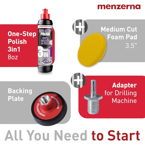 menzerna 3in1 Polishing Set – One-Step Polish (8oz) + Drill Machine Adapter + Medium Cut Pad | Polish Your Car with a Cordless Drill - style: Adapter Set