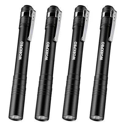 WORKPRO LED Pen Light, Aluminum Pen Flashlights, Pocket Flashlight with Clip for Inspection, Emergency, Everyday, Black(4-Pack) - color: Black