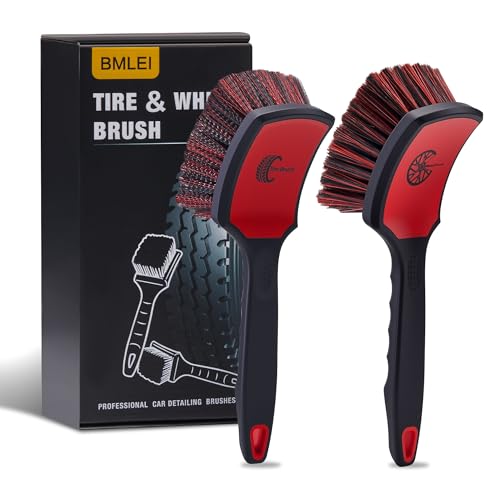 BMLEI Wheel & Tire Brush Set, 2 Pack Car Wheel Brush & Tire Cleaner Brushes, Soft Bristle Rim Brush and Stiff Tire Scrub Brush, Scratch-Free Wheel Cleaning Kit for Car Detailing, Trucks, SUVs - color: Red&black