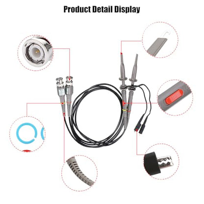 Sumnacon 2Pcs 100 MHz 300V DC High Sensitivity Oscilloscope Clip Probe 10:1 and 1:1 Switchable with Mini Alligator Clip and Ground Lead