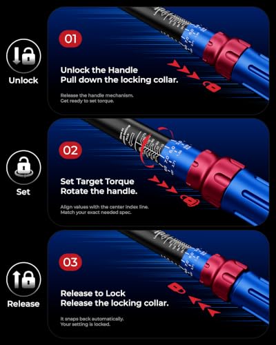 Torque Wrench Set 1/4 3/8 1/2 Inch Drive For Auto Moto Bike Repair | 3% High Accuracy，Quick-Release Convenience，Includes Extension Bars，Fits the Natural Curve of Hand / Ergonomic Handle